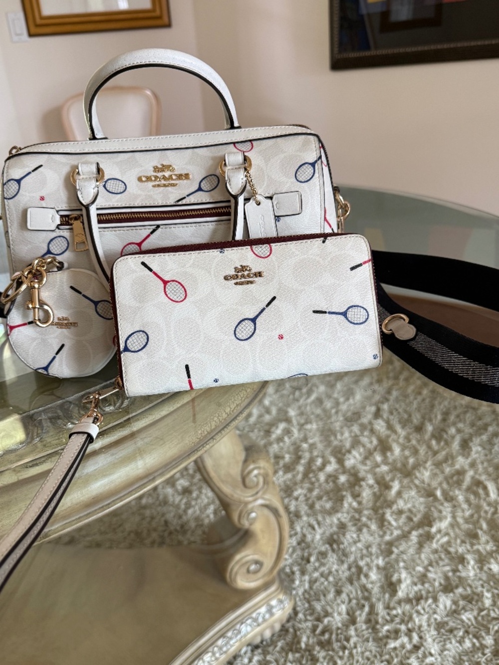 Coach Rowan Satchel Bundle Signature Canvas Racquet Print In Chalk Multi C8285